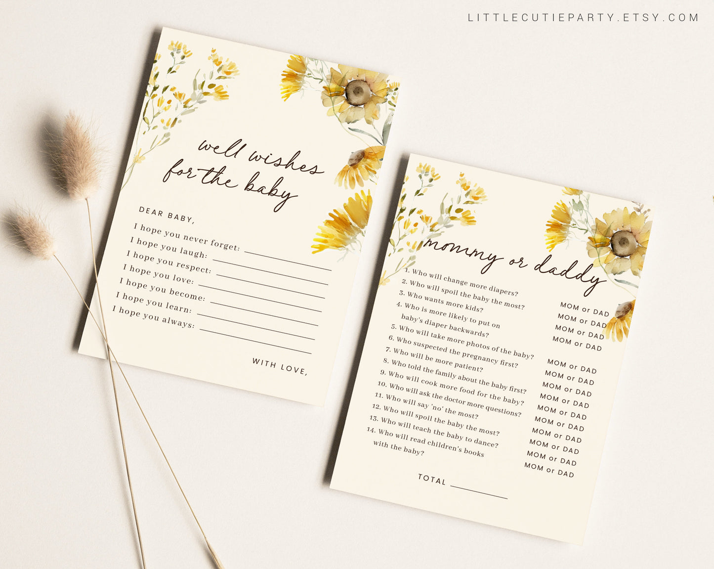 Editable Sunflower Baby Shower Game, Baby Shower Activity for Sunflower Baby Shower Party SUNFBS001