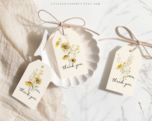 Editable Sunflower Baby Favor Tags, Baby Shower Favors, Thank you Tag for Sunflower Baby Shower Party SUNFBS001