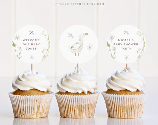 Editable Duck Cupcake Toppers, Cute Duck Cake Topper for Party Decorations DUCKBS001
