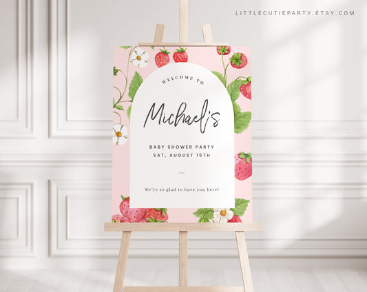 Editable Strawberry Baby Shower Welcome Sign, Welcome Board, Welcome Template Strawberry Party STRWBS001