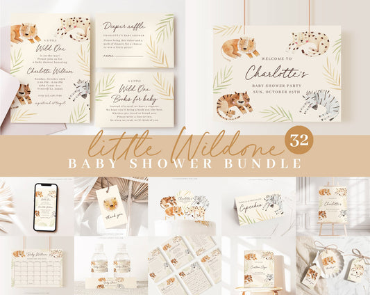 Editable Wild One Baby Shower Bundle, Wild One Baby Shower Invitation Bundle, with Games Bundle and All Decorations WILDBS001