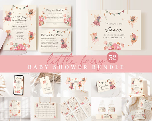 Editable Fairy Baby Shower Invitation Bundle, Fairy Baby Shower Invitation Bundle, with Games Bundle and All Decorations FAIRBS001