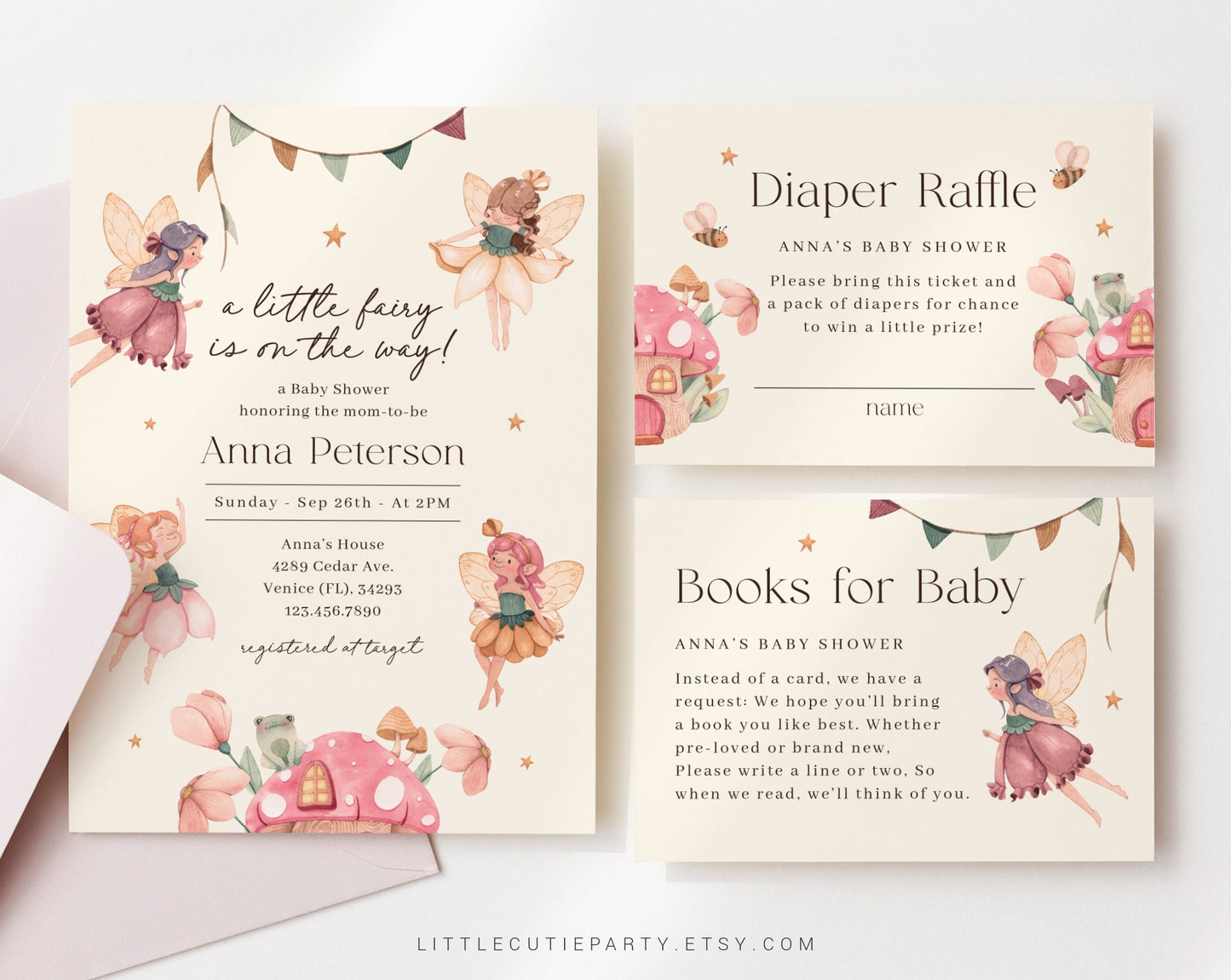 Editable Fairy Baby Shower Invitation, Fairy Baby Shower Invites, with Fairy Party Favors for Fairy Theme Party FAIRBS001
