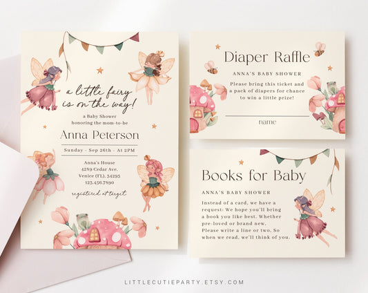 Editable Fairy Baby Shower Invitation, Fairy Baby Shower Invites, with Fairy Party Favors for Fairy Theme Party FAIRBS001