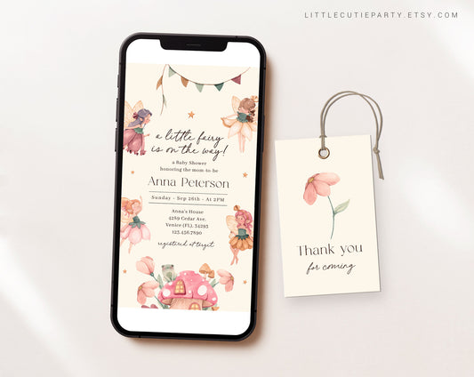 Editable Fairy Baby Shower Invites, Fairy Baby Shower Evite, Fairy Angel, Fairy Electronic Invite FAIRBS001