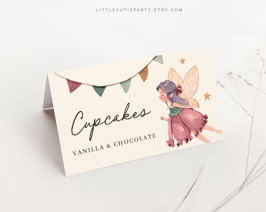 Editable Fairy Food Labels, Food Tent cards, Food Tags, Fairy Table Decor for Fairy Baby Shower Party FAIRBS001