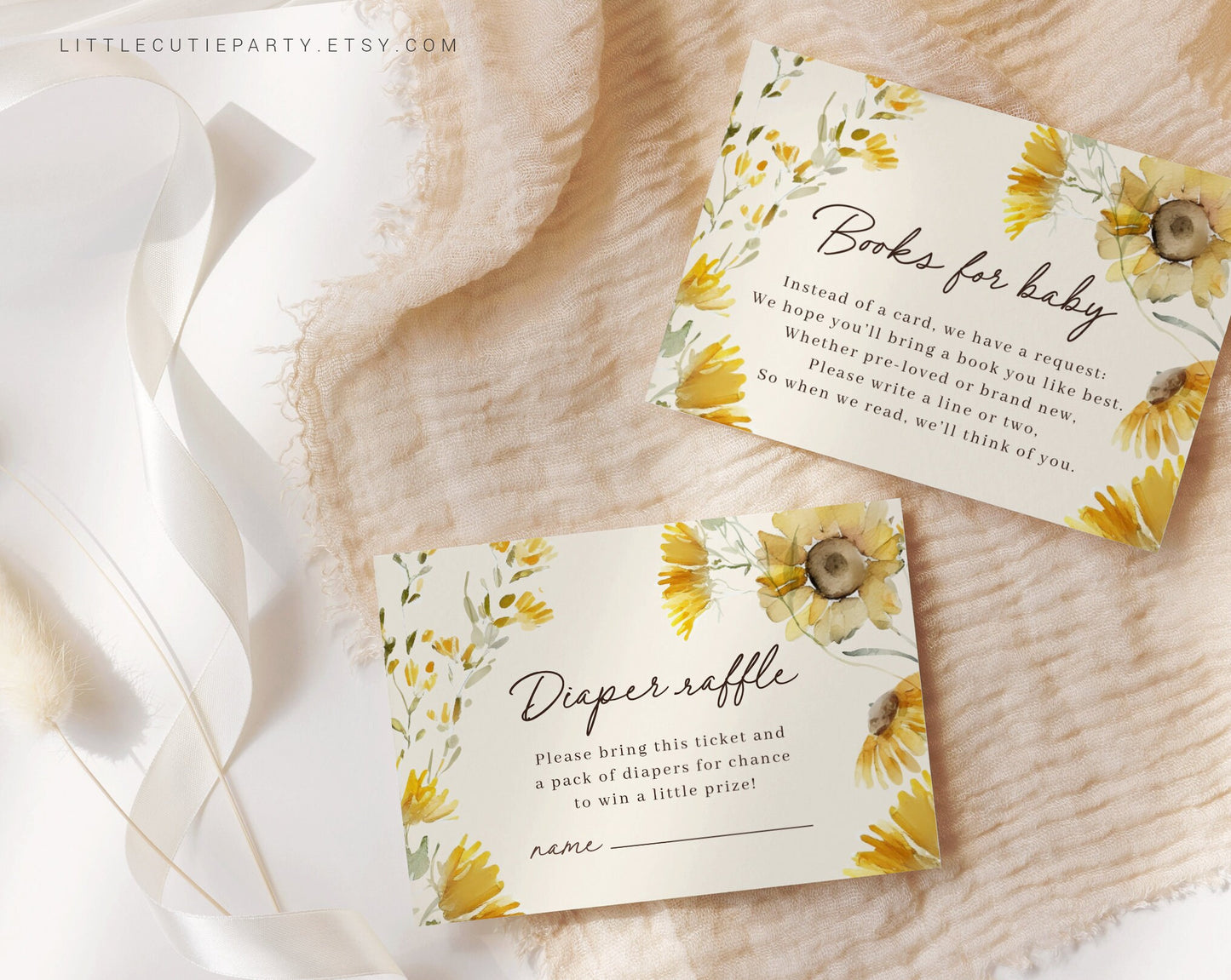 Editable Sunflower Baby Shower Invite, Sunflower Baby Shower Decoration, with Diaper Raffle, Books for Baby SUNFBS001