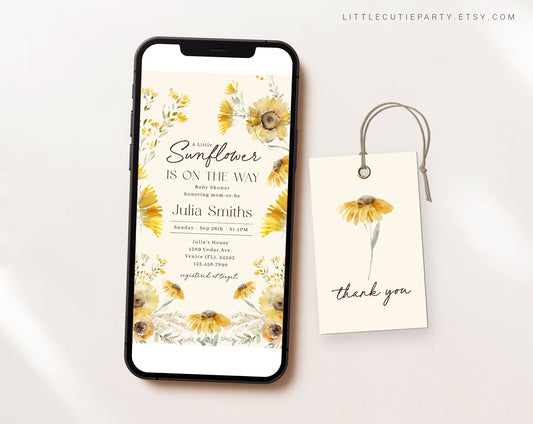 Editable Sunflower Baby Shower Evite, Sunflower Baby Shower Invitation, Sunflower Electronic Invite SUNFBS001