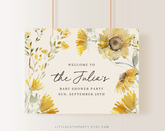 Editable Sunflower Baby Shower Banner, Sunflower Backdrop, Sunflower Vinyl Banner for Sunflower Party SUNFBS001