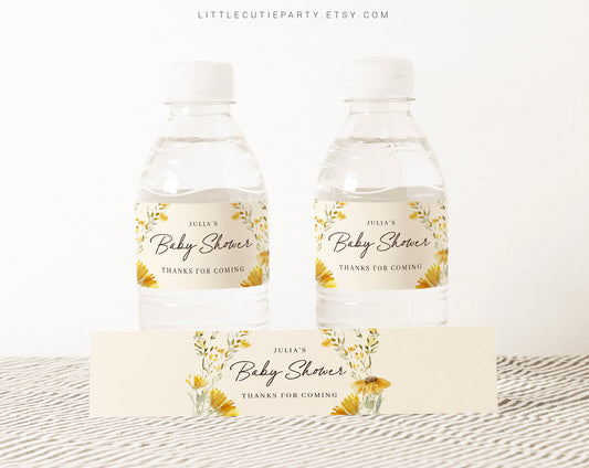 Editable Sunflower Water Bottle Labels, Sunflower Bottle Labels, Sunflower Baby Shower Party Decorations SUNFBS001