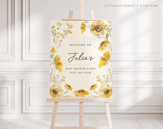 Editable Sunflower Baby Shower Welcome Sign, Welcome Board, Welcome Template Sunflower Party SUNFBS001