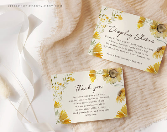 Editable Sunflower Thank you Card, Baby Shower Display Card for Sunflower Baby Shower Party SUNFBS001