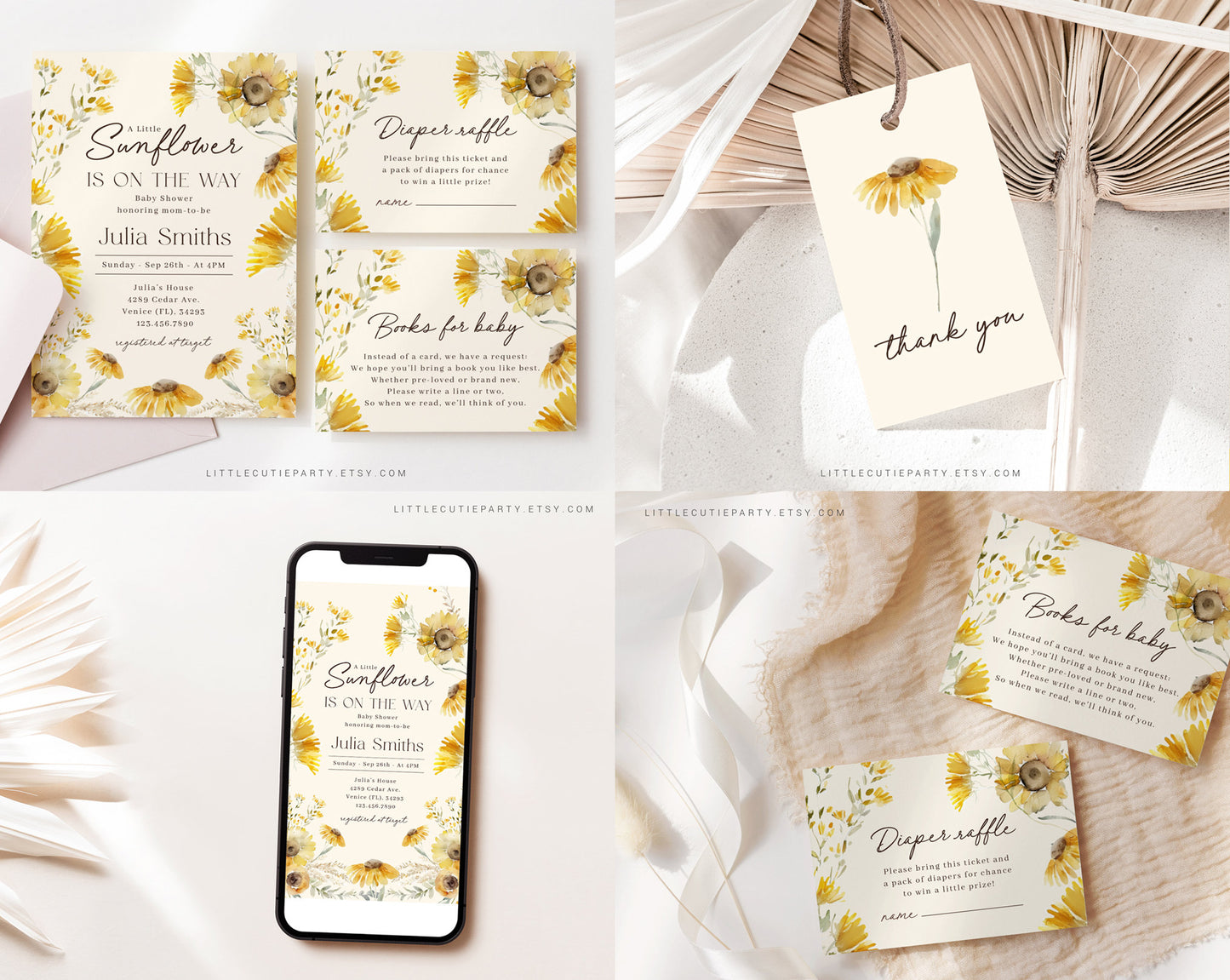 Editable Sunflower Baby Shower Bundle, Sunflower Baby Shower Invitation Bundle, with Games Bundle SUNFBS001