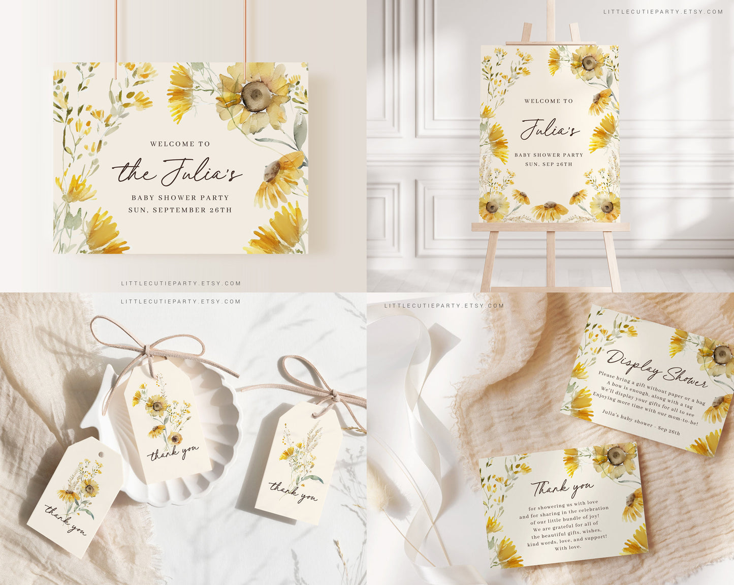 Editable Sunflower Baby Shower Bundle, Sunflower Baby Shower Invitation Bundle, with Games Bundle SUNFBS001