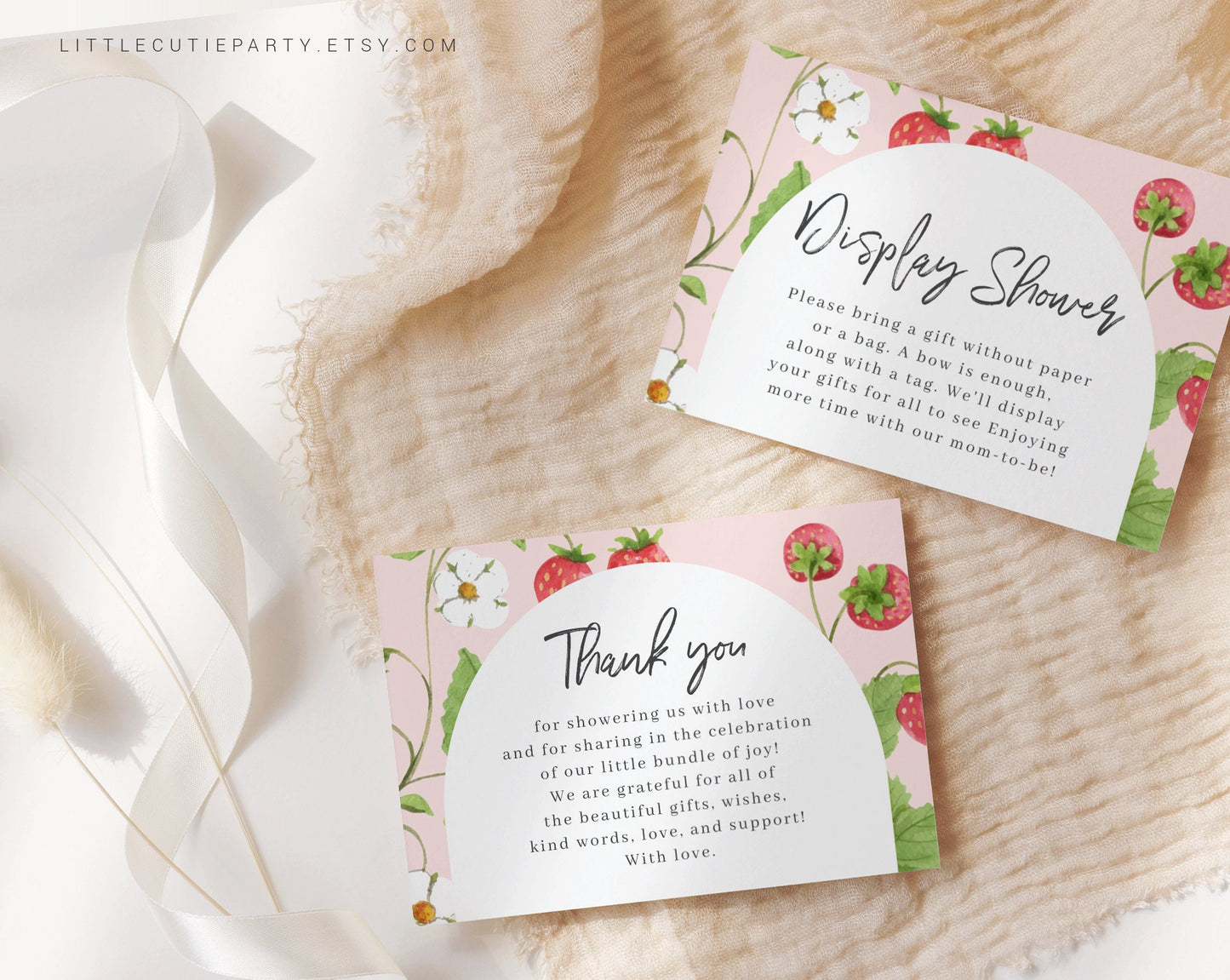 Editable Strawberry Thank you Card, Baby Shower Display Card for Strawberry Baby Shower Party STRWBS001