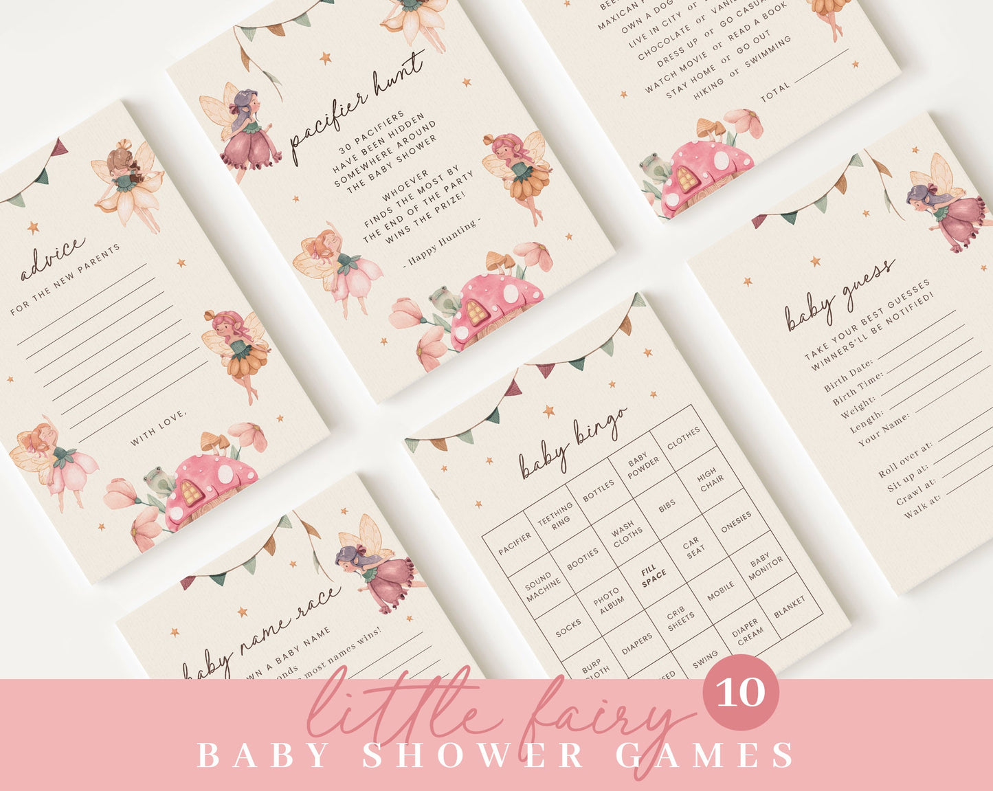 Editable Fairy Baby Shower Invitation Bundle, Fairy Baby Shower Invitation Bundle, with Games Bundle and All Decorations FAIRBS001