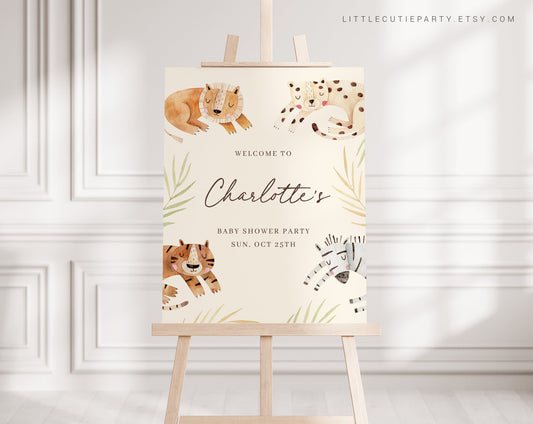 Editable Wild One Baby Shower Welcome Sign, Welcome Board, Welcome Template Safari Animal Party WILDBS001