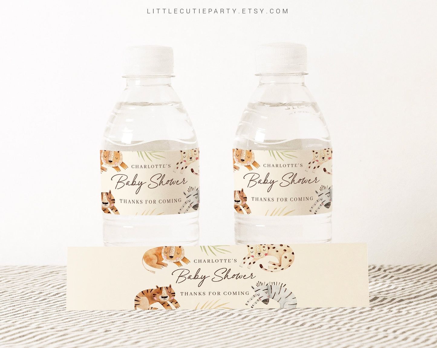 Editable Safari Water Bottle Labels, Wild One Bottle Labels, a Little Wild One Baby Shower Party Decorations WILDBS001