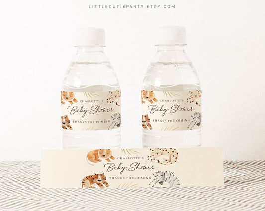 Editable Safari Water Bottle Labels, Wild One Bottle Labels, a Little Wild One Baby Shower Party Decorations WILDBS001
