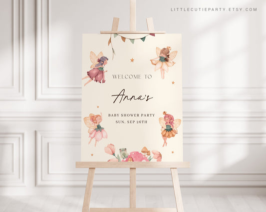 Editable Fairy Baby Shower Welcome Sign, Welcome Board, Welcome Template Fairy Party FAIRBS001