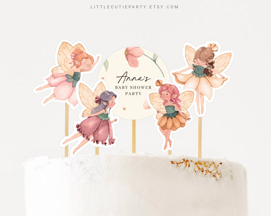 Editable Fairy Cake Topper, Baby Shower Cake Topper, Cupcake Toppers Fairy Decorations for Fairy Theme Party FAIRBS001