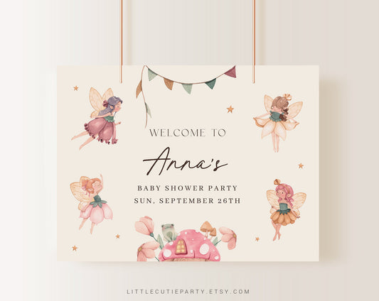 Editable Fairy Baby Shower Banner, Fairy Backdrop, Fairy Vinyl Banner for Fairy Theme Party FAIRBS001
