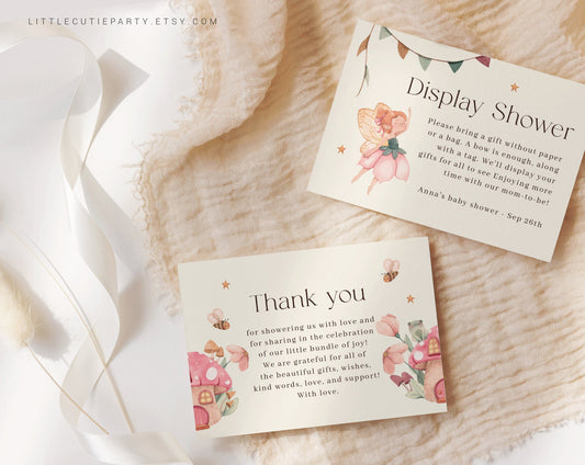 Editable Fairy Thank you Card, Baby Shower Display Card for Fairy Baby Shower Party FAIRBS001