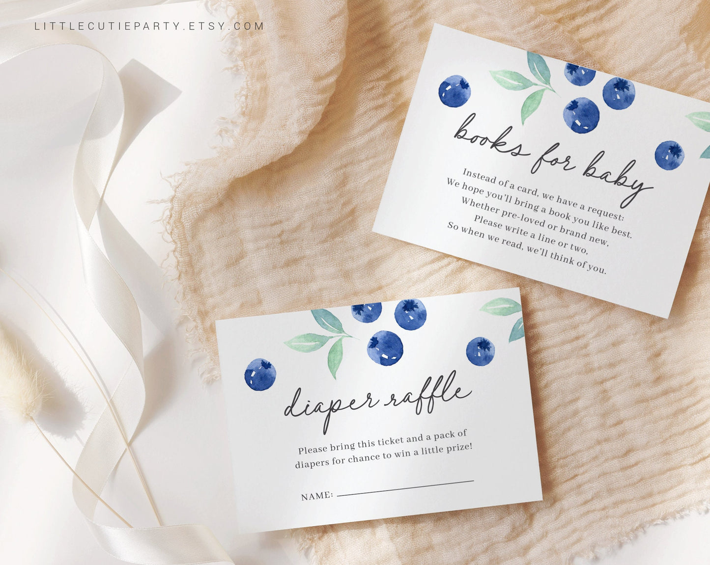 Editable Blueberry Baby Shower Evite, Blue Berry Baby Shower, with Diaper Raffle, Books for Baby and Gift Tag BLUEBS001