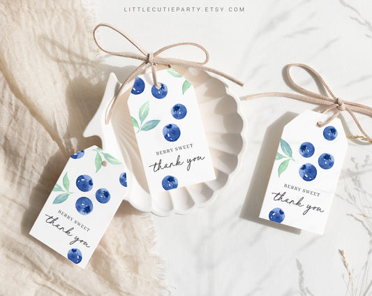Editable Blueberry Baby Shower Favors, Sweet Berry Baby Shower Tags, 3 Thank you Tags for Baby Shower Party BLUEBS001, BLUEBD001