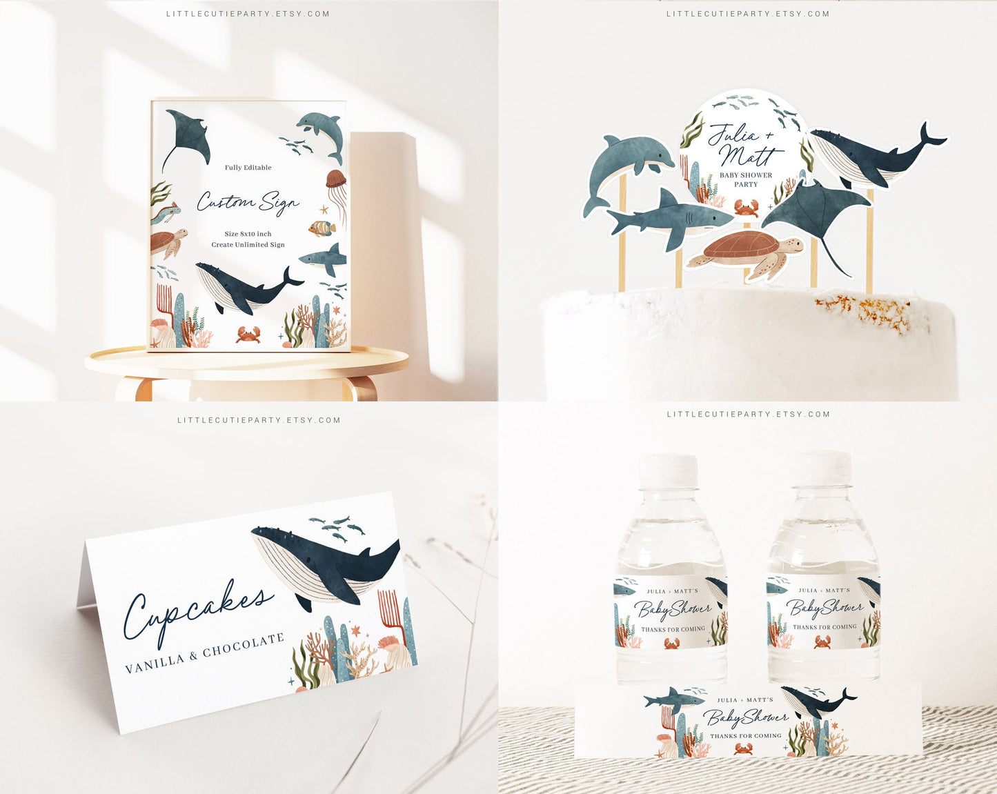 Editable Ocean Baby Shower Invitation Bundle, Under the Sea Baby Shower Decorations, with Games Bundle and All Decorations OCENBS001