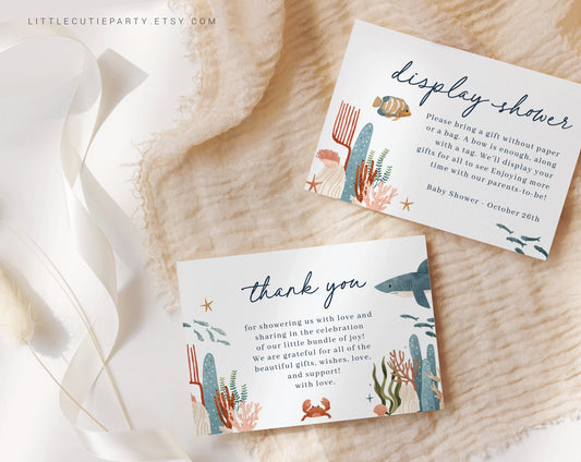 Editable Ocean Thank you Card, Baby Shower Display Card for Under the Sea Baby Shower Party OCENBS001