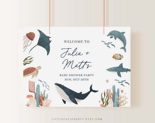Editable Ocean Baby Shower Backdrop, Under the Sea Baby Shower Backdrop, Under the Sea Baby Shower Banner for Decoration OCENBS001