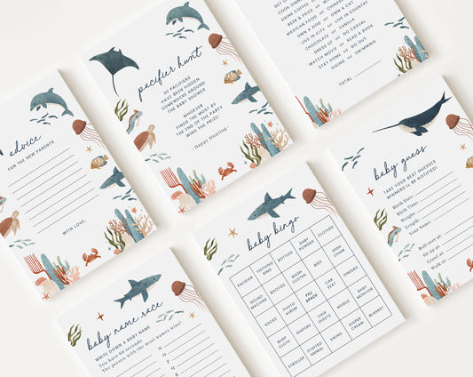 10 Editable Ocean Baby Shower Games, Under the Sea Baby Shower Games, Nautical Baby Shower Game Bundle, Sea and Ocean Theme OCENBS001