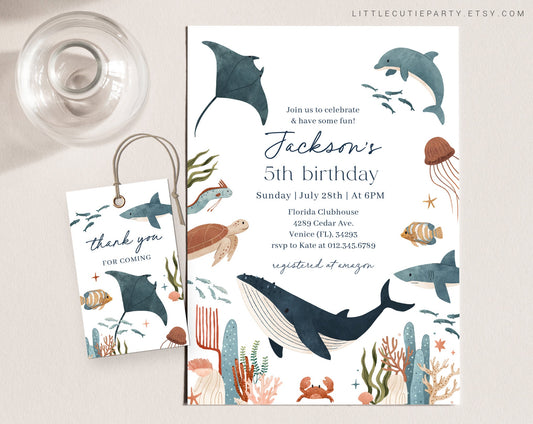 Editable Ocean Birthday Invitation, Under the Sea Birthday Invitation, Birthday Ocean Party Invite OCENBD001