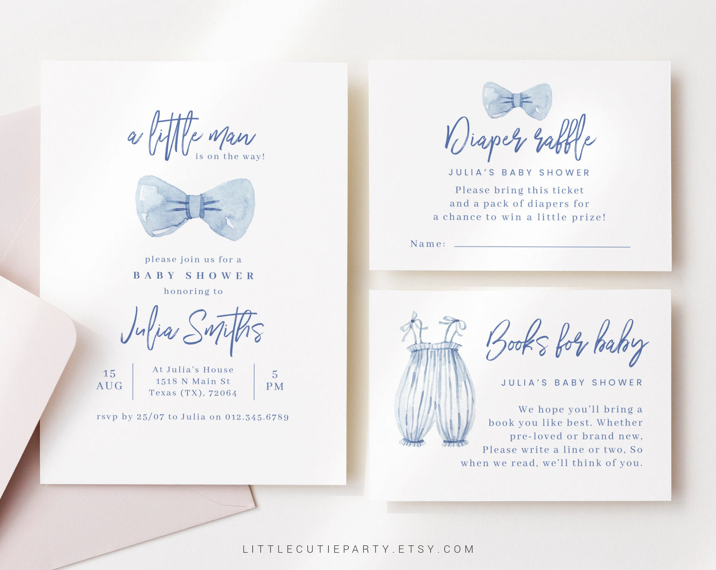 Editable Little Man Baby Shower Invitation, Bow Tie Baby Shower Invite, Little Man Baby Shower Party LMANBS001