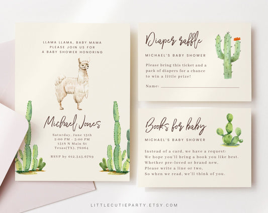 Editable Llama Baby Shower Invite, Llama Baby Shower Invitation, Llama Baby Shower Decor LLAMBS001
