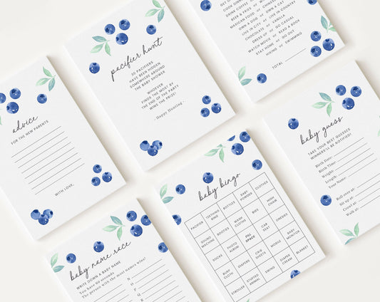 10 Editable Blueberry Baby Shower Games, Berry Sweet Baby Shower Games, Nautical Baby Shower Game Bundle, Blueberry Theme BLUEBS001