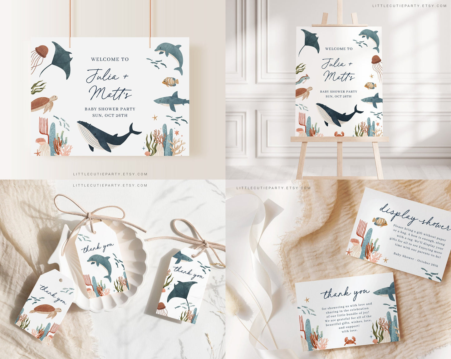 Editable Ocean Baby Shower Invitation Bundle, Under the Sea Baby Shower Decorations, with Games Bundle and All Decorations OCENBS001