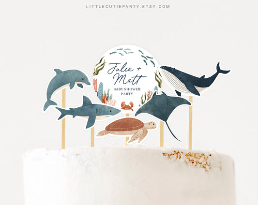 Editable Under the Sea Baby Shower Cake Toppers, Ocean Cake Topper for Party Decorations OCENBS001