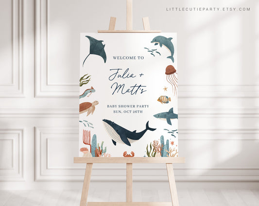 Editable Ocean Baby Shower Welcome, Under the Sea Baby Shower Welcome Sign, Ocean Baby Shower Sign Decorations OCENBS001