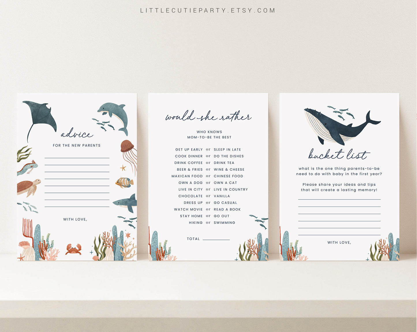 10 Editable Ocean Baby Shower Games, Under the Sea Baby Shower Games, Nautical Baby Shower Game Bundle, Sea and Ocean Theme OCENBS001