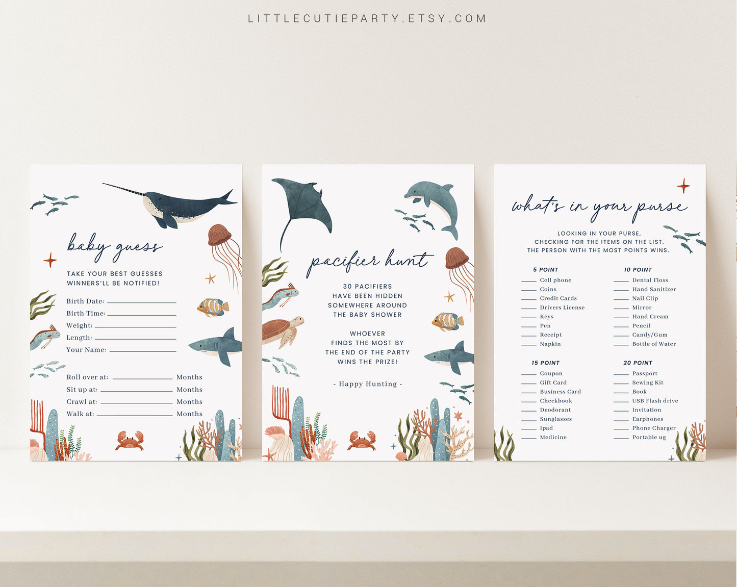 10 Editable Ocean Baby Shower Games, Under the Sea Baby Shower Games, Nautical Baby Shower Game Bundle, Sea and Ocean Theme OCENBS001