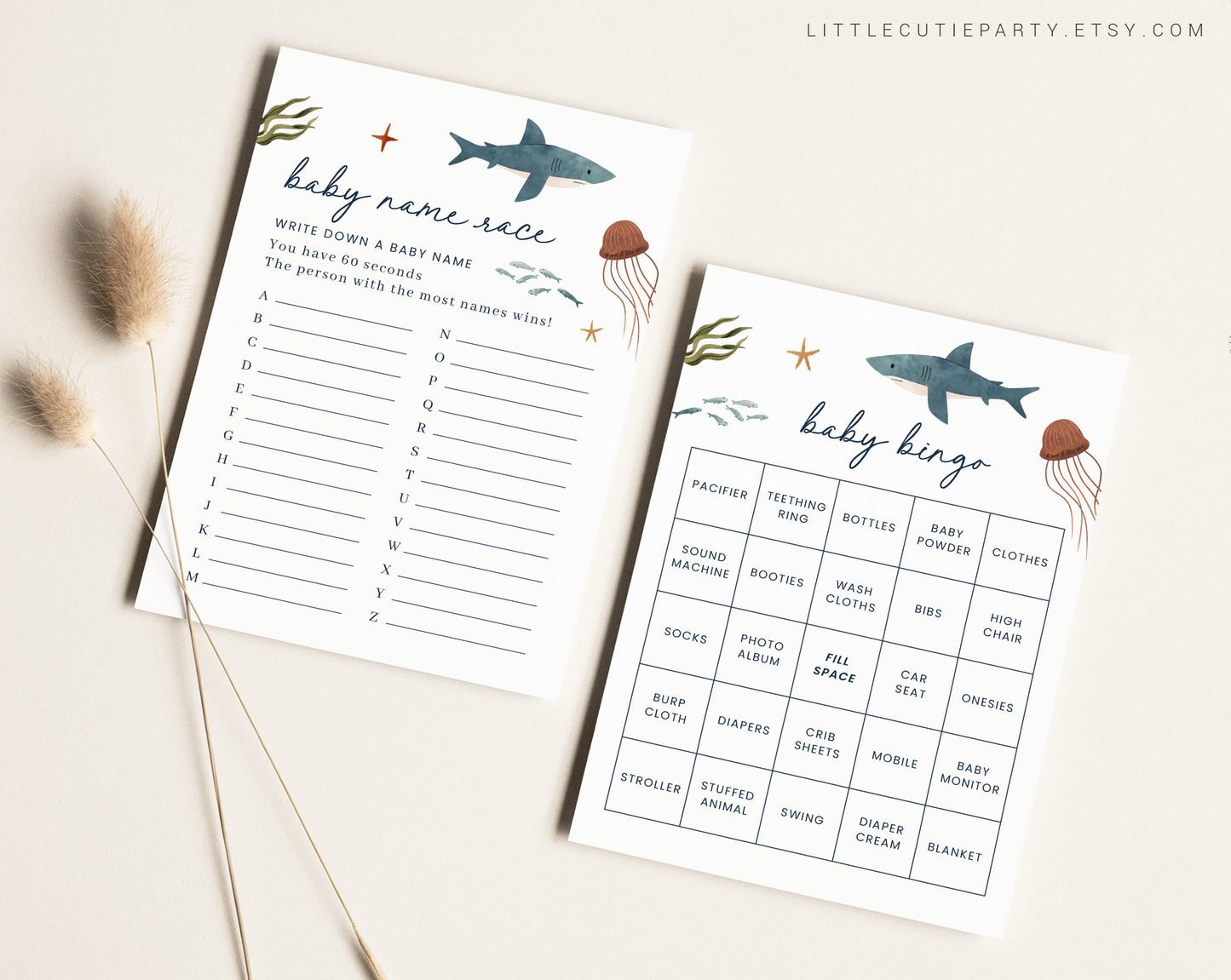 10 Editable Ocean Baby Shower Games, Under the Sea Baby Shower Games, Nautical Baby Shower Game Bundle, Sea and Ocean Theme OCENBS001