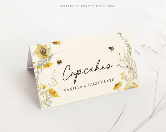Editable Mommy to Bee Food Labels, Food Tent cards, Food Tags, Folded Food Cards for Bee Baby Shower Party MBEEBS001, BEEGR001