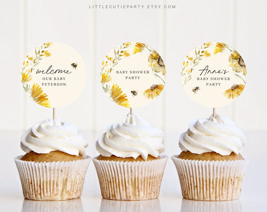 Editable Mommy to Bee Cake Topper, Baby Shower Cake Topper, Cupcake Toppers Decorations for Bee Theme Party MBEEBS001