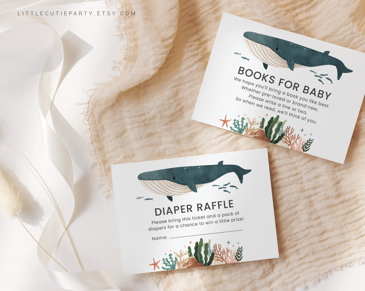Editable Whale Baby Shower Invitation, Ocean Baby Shower Invitation, Under the Sea Baby Shower Invites Set for Whale Theme Party WHALBS001