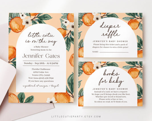 Editable Little Cutie Baby Shower Invitation, A Little Cutie is On the Way Shower Invitation with Little Cutie Favors LITTBS001