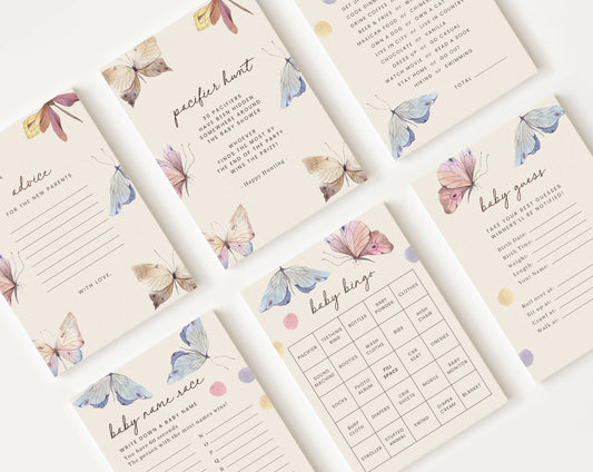 10 Editable Baby Shower Games Butterfly Theme, Baby Shower Games Bundle, Gender Neutral Party Games BUTFBS001