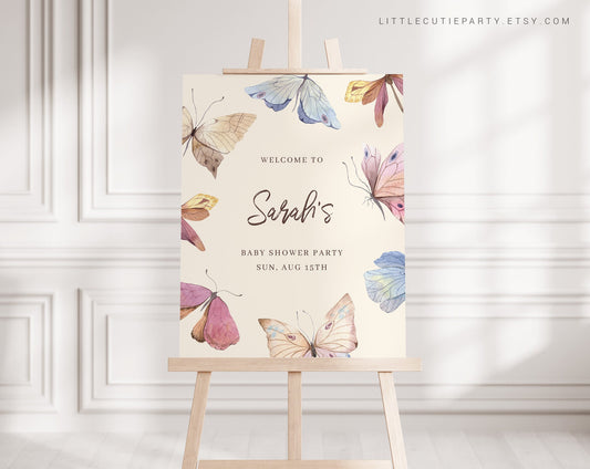 Editable Butterfly Baby Shower Welcome Sign, Welcome Board, Welcome Template Butterfly Baby Shower Decorations BUTFBS001