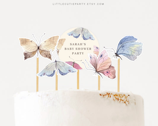 Editable Butterfly Cake Topper, Baby Shower Cake Topper, Cupcake Toppers Butterfly Baby Shower Decorations BUTFBS001